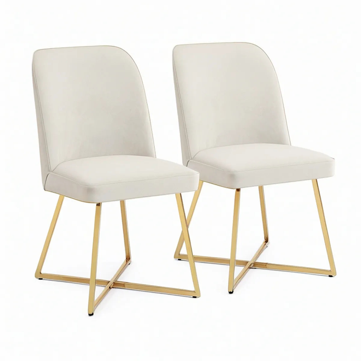 Conjunto de 2 Cadeiras de Jantar Estofadas em Veludo Bege com Base em Aço Dourado 45 x 55 x 88 cm