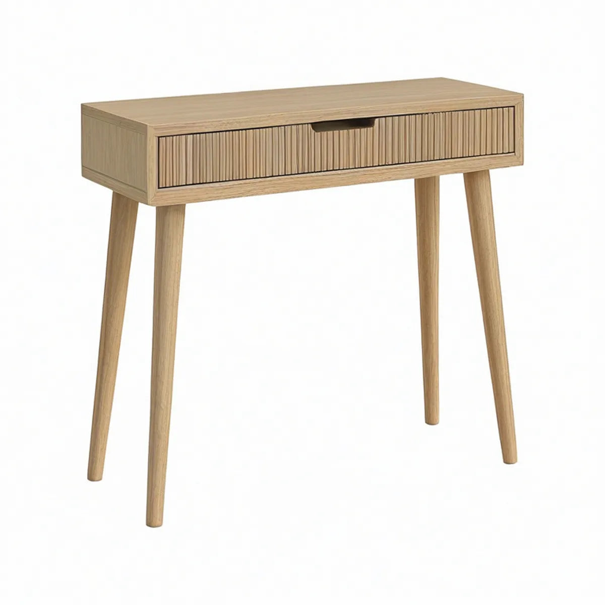 Consola Retangular com Gaveta Canelada em Carvalho Natural, 100 x 40 x 75 cm