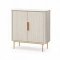 Aparador em MDF Lacado Bege com 2 Portas Caneladas e Pés Dourados, 80 x 40 x 90 cm