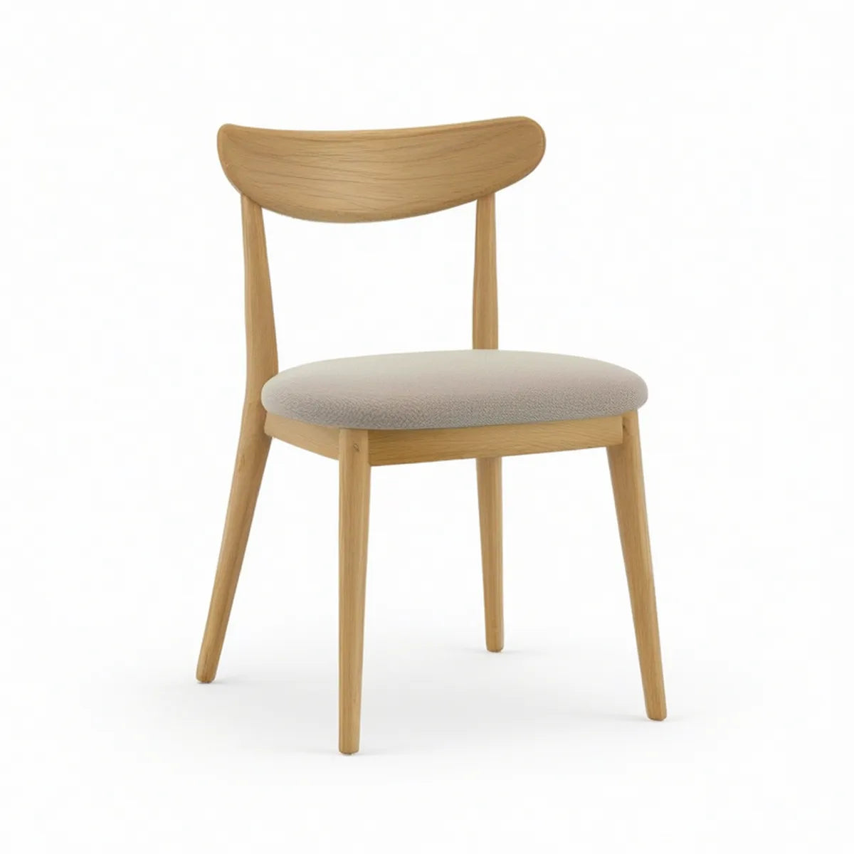 Cadeira em Carvalho Natural com Encosto Curvo e Assento Estofado Bege 48 x 55 x 78 cm