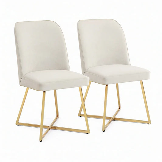 Conjunto de 2 Cadeiras de Jantar Estofadas em Veludo Bege com Base em Aço Dourado 45 x 55 x 88 cm
