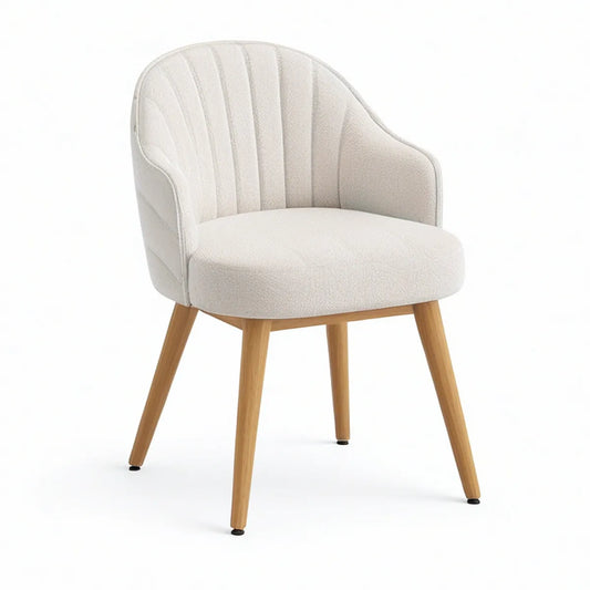 Cadeira Estofada Bouclé Bege com Pernas em Madeira de Faia 58 x 60 x 80 cm