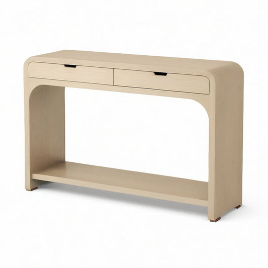 Consola de Entrada em MDF Folheado a Carvalho Claro com 2 Gavetas, 120 x 35 x 80 cm