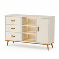 Aparador Retangular Branco e Castanho Natural em MDF com Iluminação LED, 120 x 40 x 90 cm