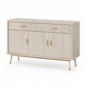 Aparador Retangular em MDF Lacado Bege Claro e Dourado com 3 Portas e 1 Gaveta, 120 x 40 x 85 cm