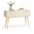 Aparador Retangular em MDF Creme com Pés em Madeira Maciça, 120 x 40 x 80 cm
