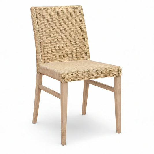Cadeira de jantar em madeira maciça de faia e rattan natural bege, 46 x 55 x 88 cm