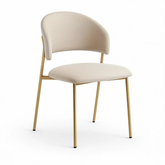 Cadeira Estofada em Bouclé Bege com Estrutura em Aço Dourado 55 x 57 x 78 cm