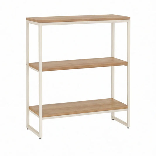 Estante Aberta de 3 Prateleiras em MDF Melamínico Nogueira e Aço Branco, 80 x 30 x 100 cm
