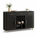Aparador em MDF Preto e Dourado com 3 Gavetas, 2 Portas e Garrafeira, 160 x 40 x 90 cm